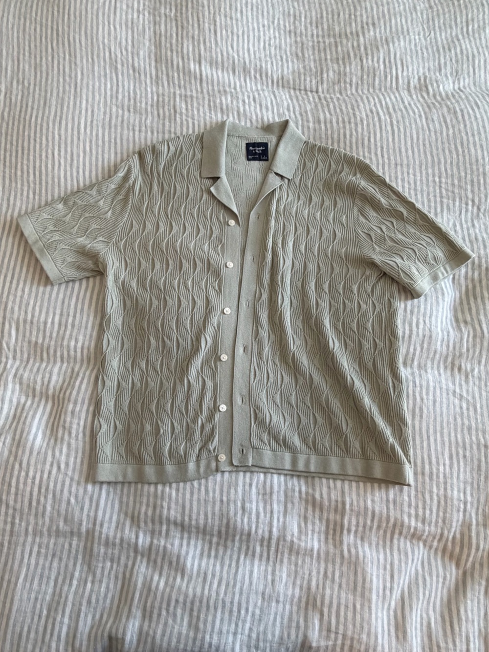 Abercrombie & Fitch Men Button Down Knit Pastel Green Short Sleeve Shirt Large